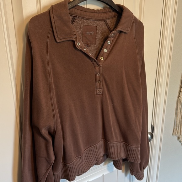 Brown Long Sleeve Polo Sweatshirt size L - Picture 3 of 3